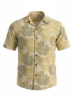 Caribbean Joe Men’s XLT Hawaiian Camp Shirt Beige Palm Leaf Rayon